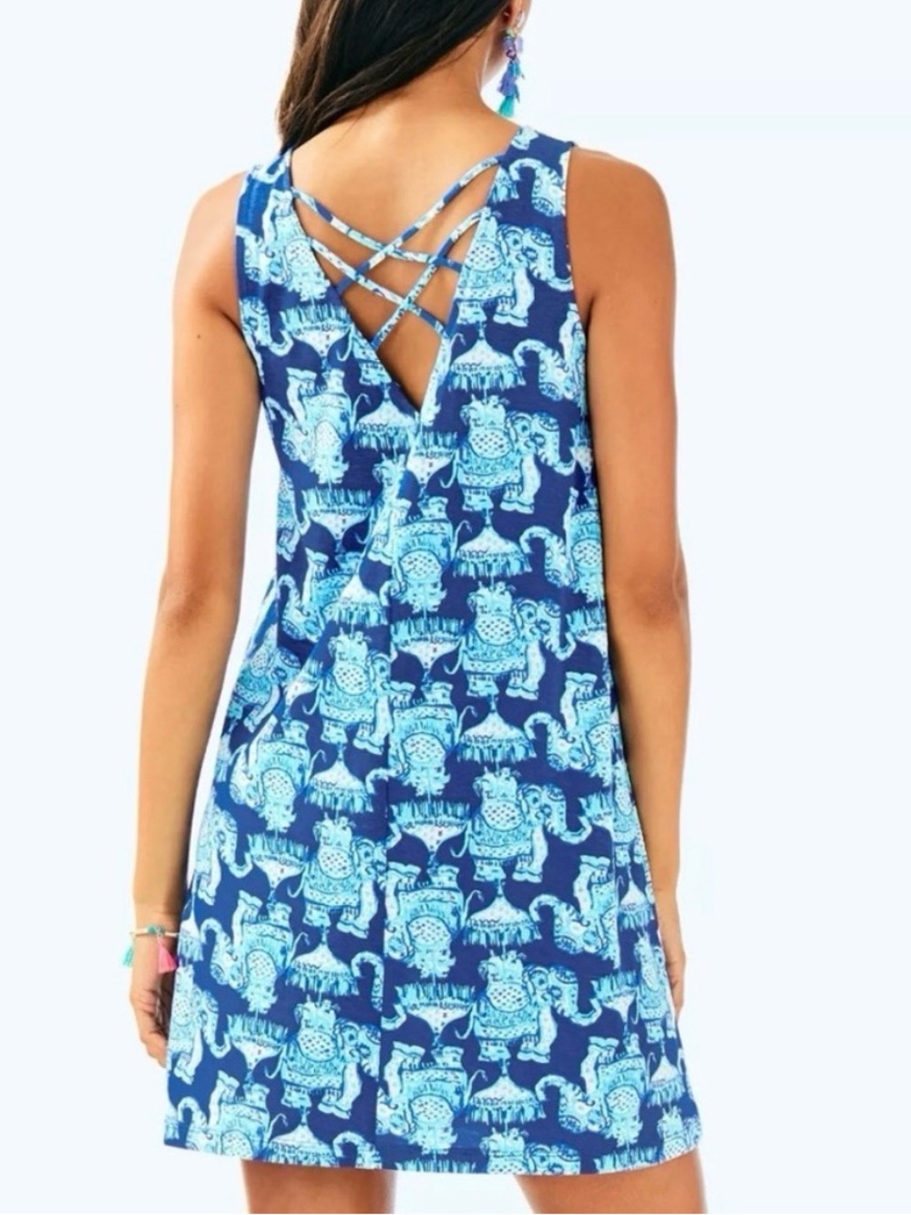 Lilly Pulitzer Blue and Light Blue Printed Elephant Cotton Dress 🐘❤️ - Picture 3 of 16